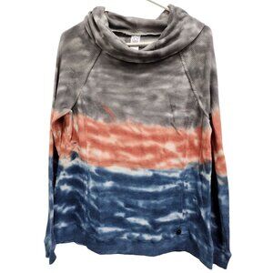 Le Verde Womens Thermal Tunic Top Medium‎ Multi Tie Dye Cowl Neck BOHO Hippie